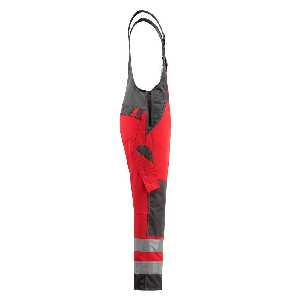 Hi Vis Red-Dark Anthracite - Side - Mascot Mens Safe Light Knee Pad Pockets Bib And Brace Trouser