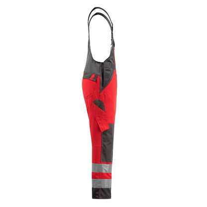 Hi Vis Red-Dark Anthracite - Side - Mascot Mens Safe Light Knee Pad Pockets Bib And Brace Trouser