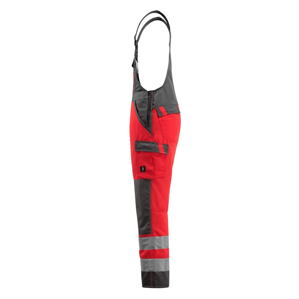 Hi Vis Red-Dark Anthracite - Lifestyle - Mascot Mens Safe Light Knee Pad Pockets Bib And Brace Trouser