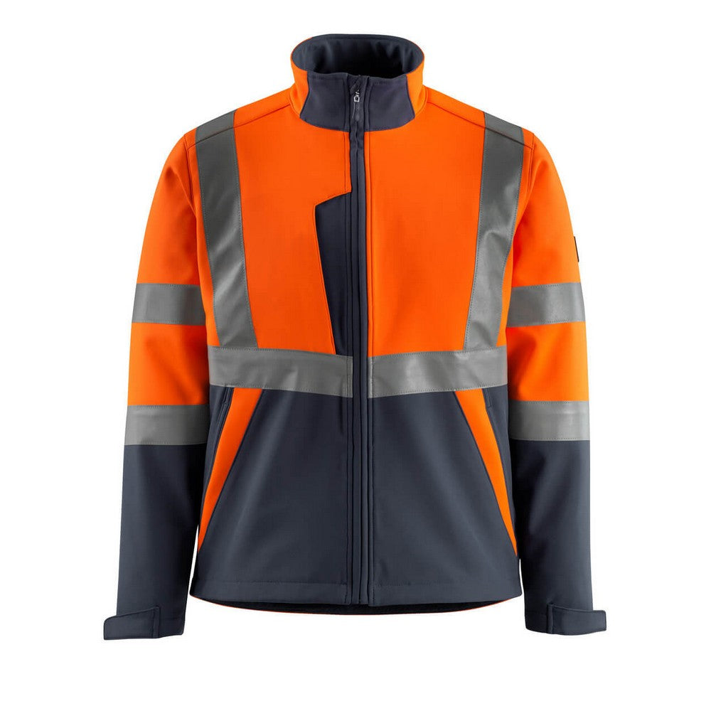 Hi Vis Orange-Dark Navy - Front - Mascot Unisex Adult Safe Light Soft Shell Jacket
