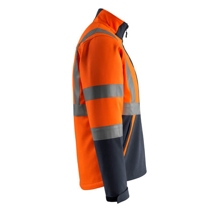 Hi Vis Orange-Dark Navy - Side - Mascot Unisex Adult Safe Light Soft Shell Jacket