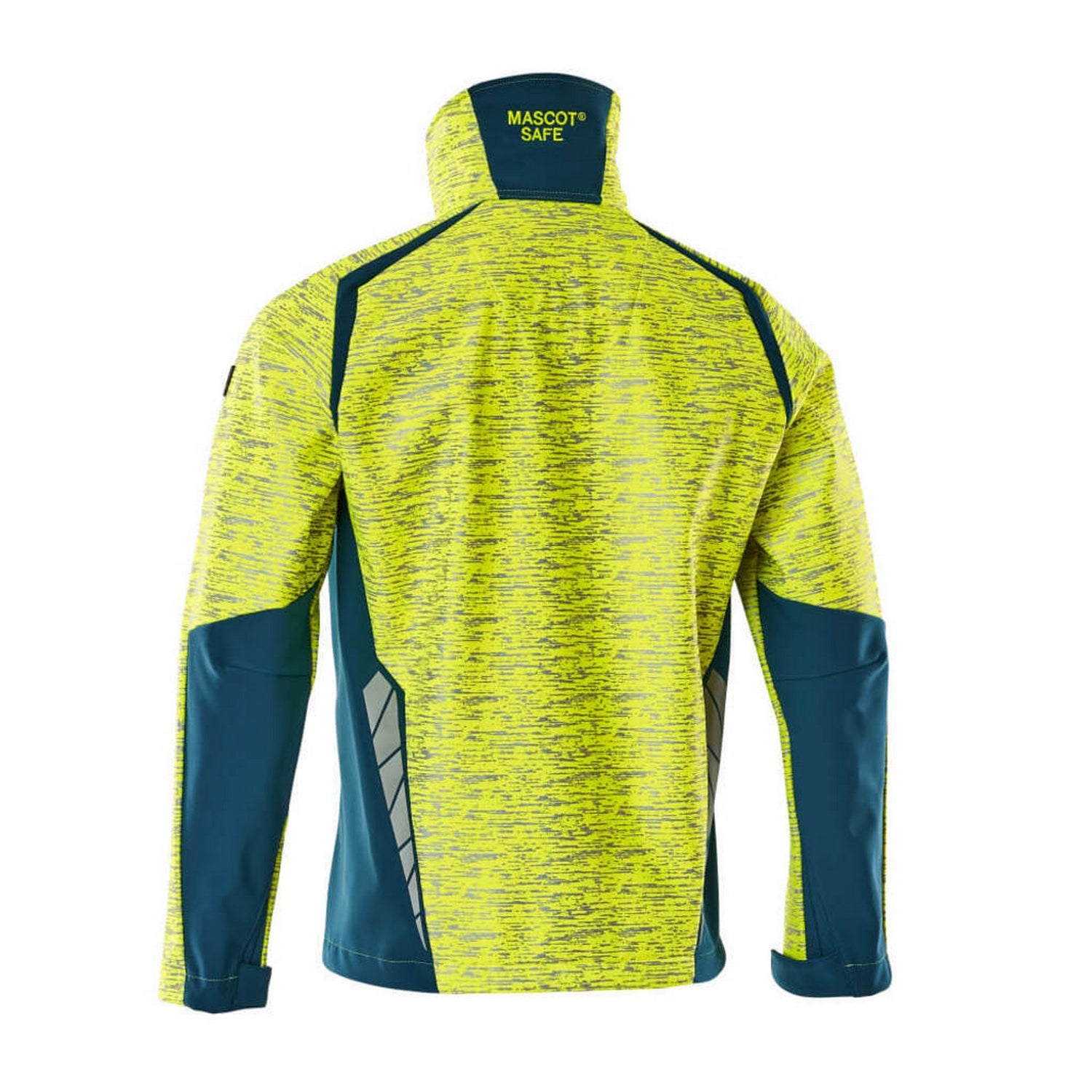 Hi Vis Yellow-Dark Petroleum - Back - Mascot Mens Accelerate Safe Soft Shell Jacket