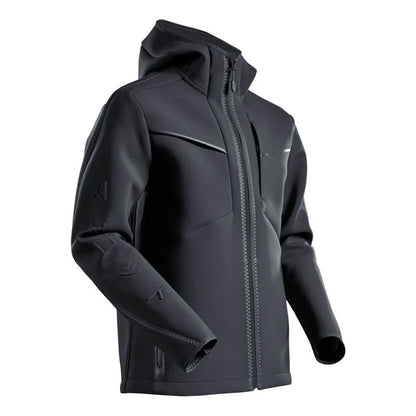 Black - Back - Mascot Mens Customised Stretch Hooded Soft Shell Jacket