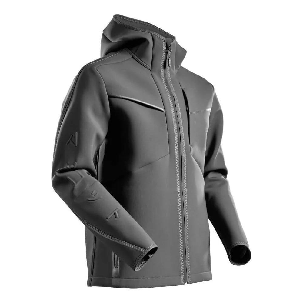 Stone Grey - Back - Mascot Mens Customised Stretch Hooded Soft Shell Jacket