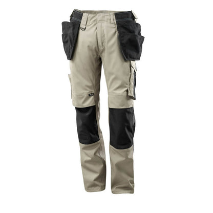 Light Khaki-Black - Front - Mascot Mens Unique Two Tone Knee Pad Pockets Work Trousers