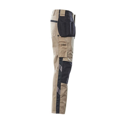 Light Khaki-Black - Side - Mascot Mens Unique Two Tone Knee Pad Pockets Work Trousers