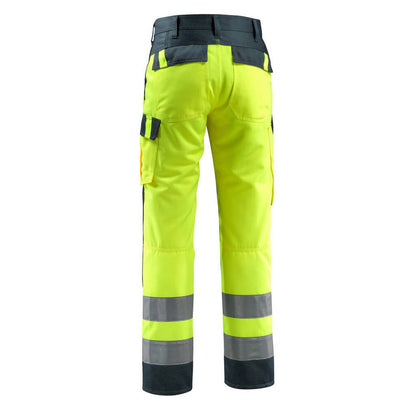 Hi Vis Yellow-Dark Navy - Back - Mascot Mens Safe Light Knee Pad Pockets Trousers