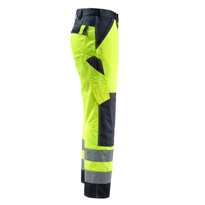 Hi Vis Yellow-Dark Navy - Side - Mascot Mens Safe Light Knee Pad Pockets Trousers