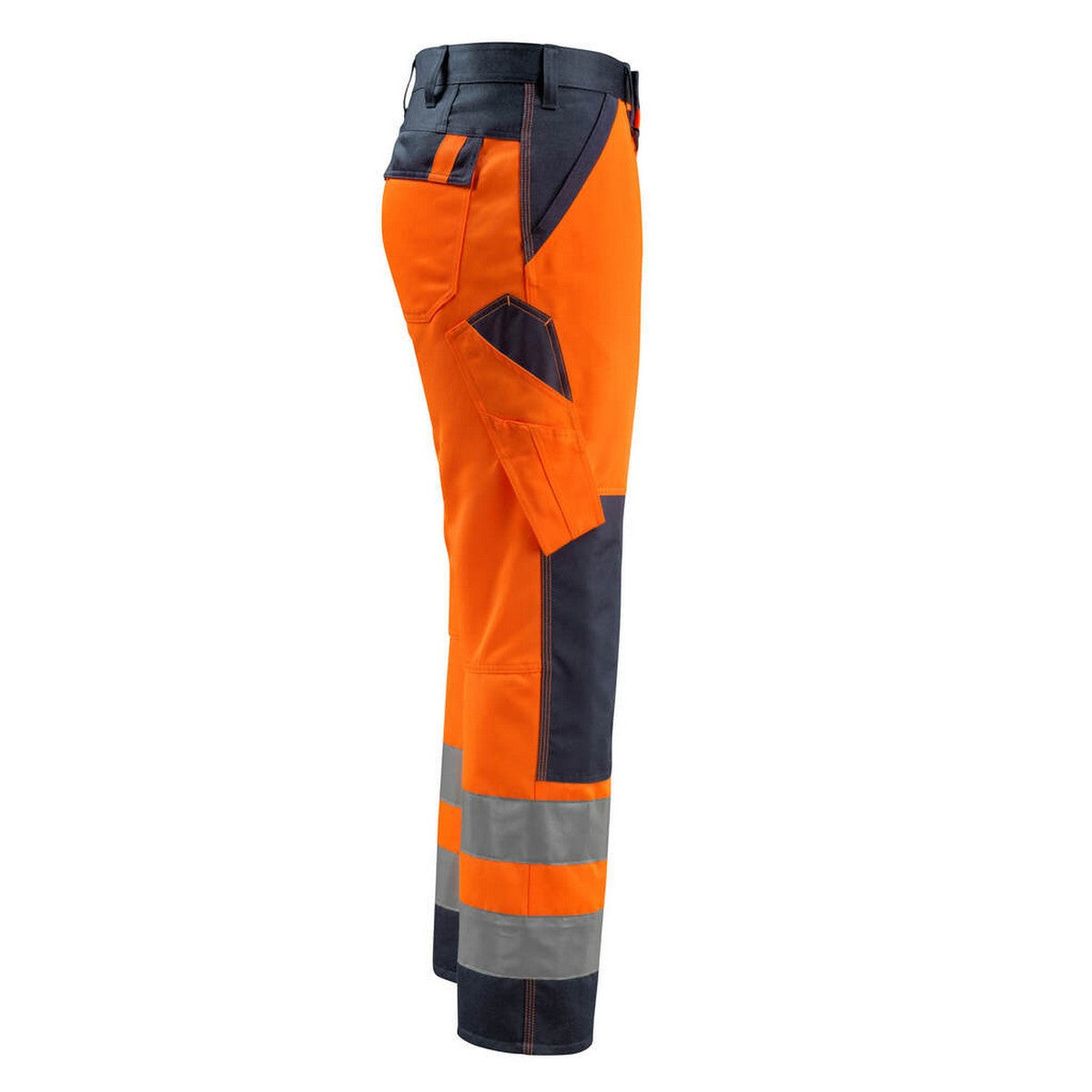 Hi Vis Orange-Dark Navy - Side - Mascot Mens Safe Light Knee Pad Pockets Trousers