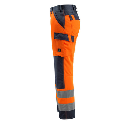 Hi Vis Orange-Dark Navy - Lifestyle - Mascot Mens Safe Light Knee Pad Pockets Trousers
