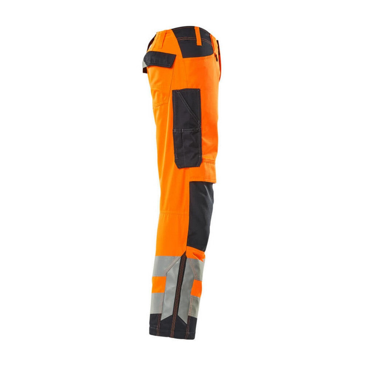 Hi Vis Orange-Dark Navy - Side - Mascot Mens Safe Supreme Hi-Vis Knee Pad Pockets Work Trousers