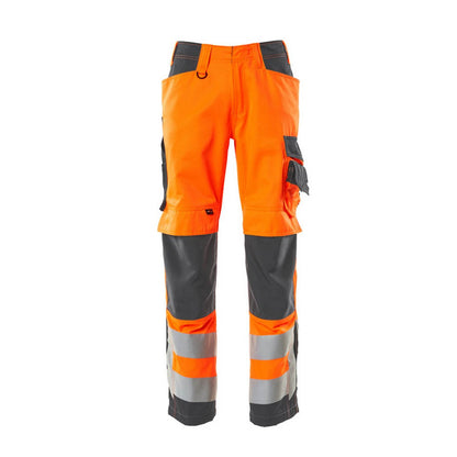 Hi Vis Orange-Dark Anthracite - Front - Mascot Mens Safe Supreme Hi-Vis Knee Pad Pockets Work Trousers