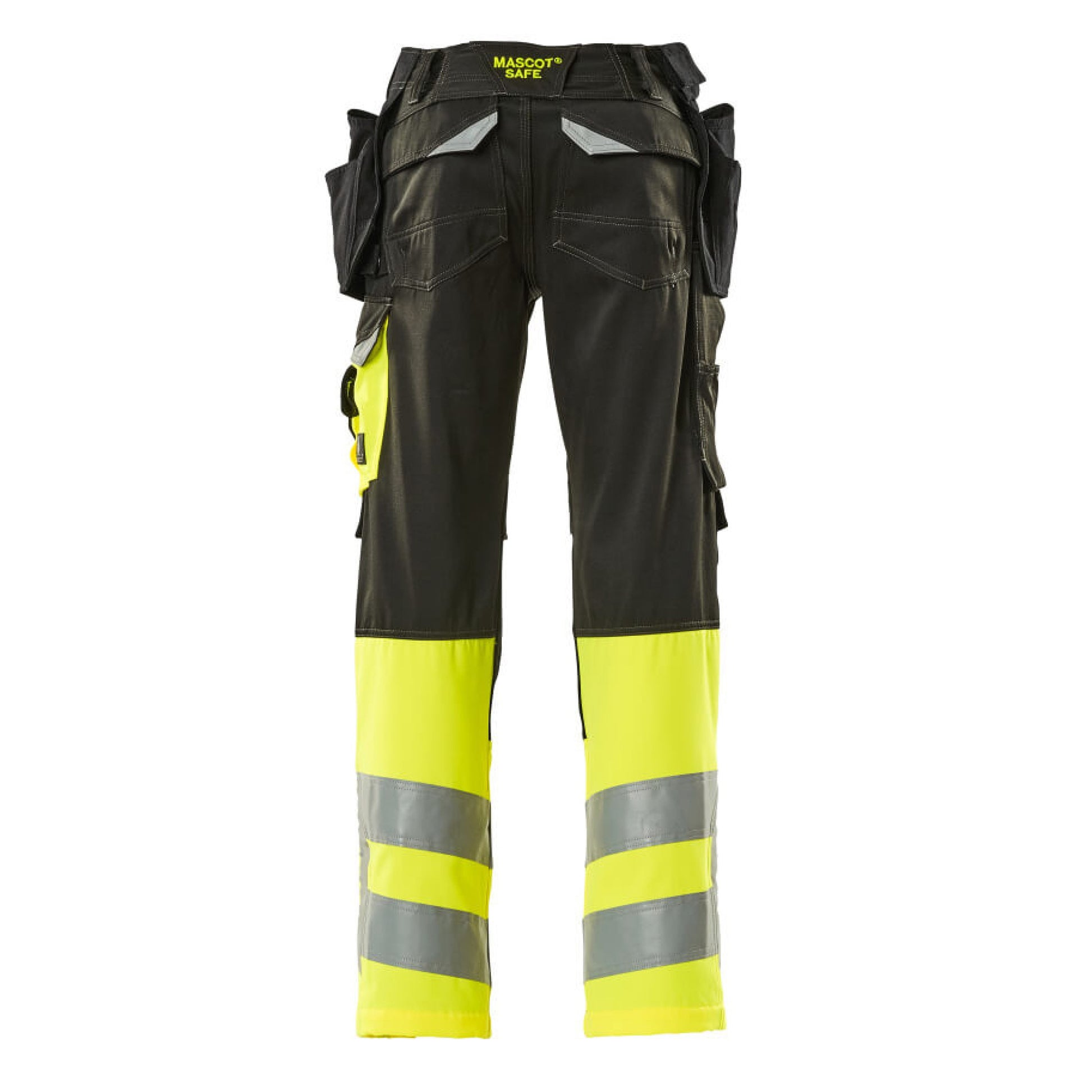 Black-Hi Vis Yellow - Back - Mascot Mens Safe Supreme Holster Pocket Work Trousers