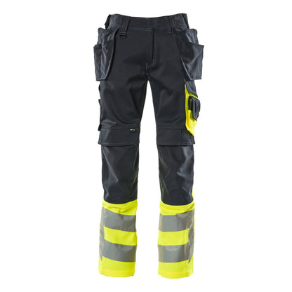 Dark Navy-Hi Vis Yellow - Front - Mascot Mens Safe Supreme Holster Pocket Work Trousers