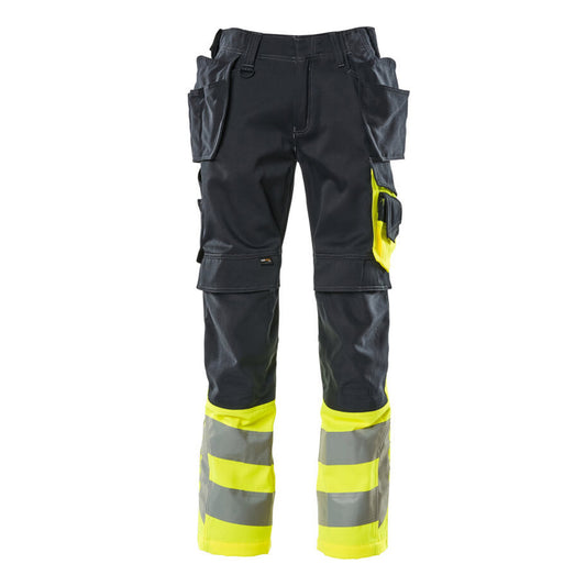 Dark Navy-Hi Vis Yellow - Front - Mascot Mens Safe Supreme Holster Pocket Work Trousers