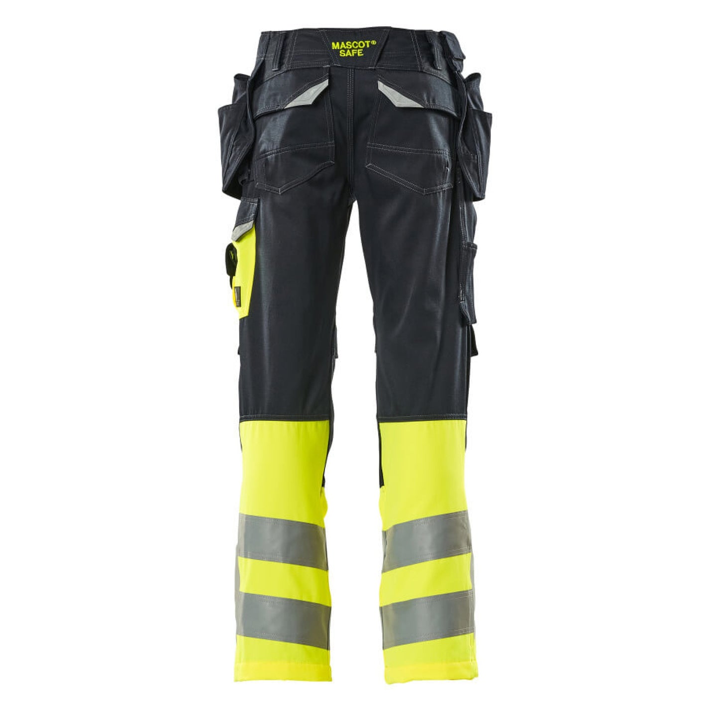 Dark Navy-Hi Vis Yellow - Back - Mascot Mens Safe Supreme Holster Pocket Work Trousers