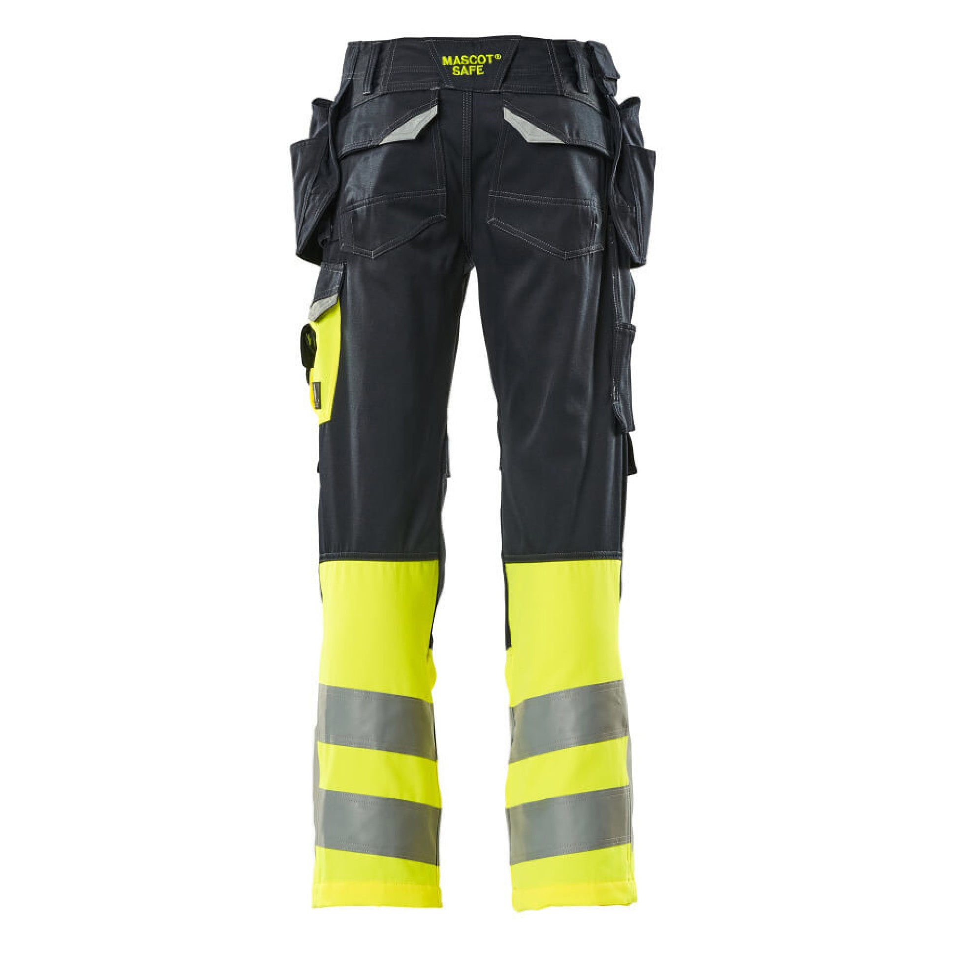 Dark Navy-Hi Vis Yellow - Back - Mascot Mens Safe Supreme Holster Pocket Work Trousers