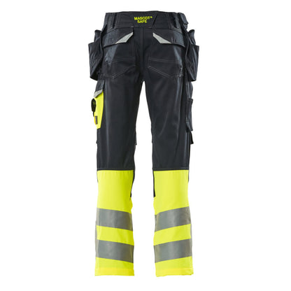 Dark Navy-Hi Vis Yellow - Back - Mascot Mens Safe Supreme Holster Pocket Work Trousers