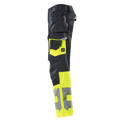 Dark Navy-Hi Vis Yellow - Side - Mascot Mens Safe Supreme Holster Pocket Work Trousers