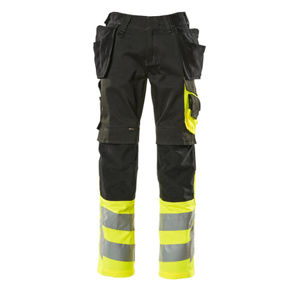 Black-Hi Vis Yellow - Front - Mascot Mens Safe Supreme Holster Pocket Work Trousers