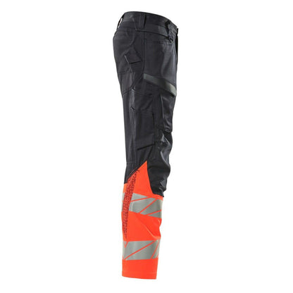 Dark Navy-Hi Vis Red - Lifestyle - Mascot Womens-Ladies Accelerate Safe Hi-Vis Knee Pad Pockets Work Trousers
