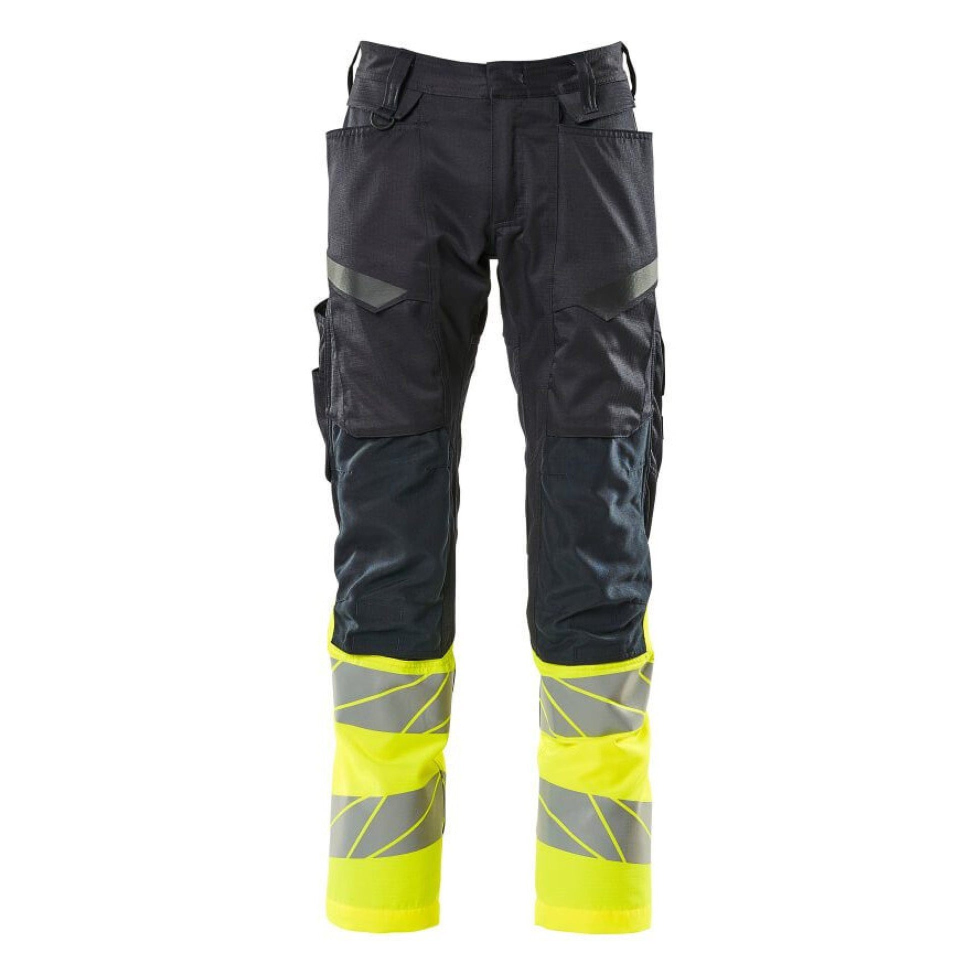 Dark Navy-Hi Vis Yellow - Front - Mascot Womens-Ladies Accelerate Safe Hi-Vis Knee Pad Pockets Work Trousers