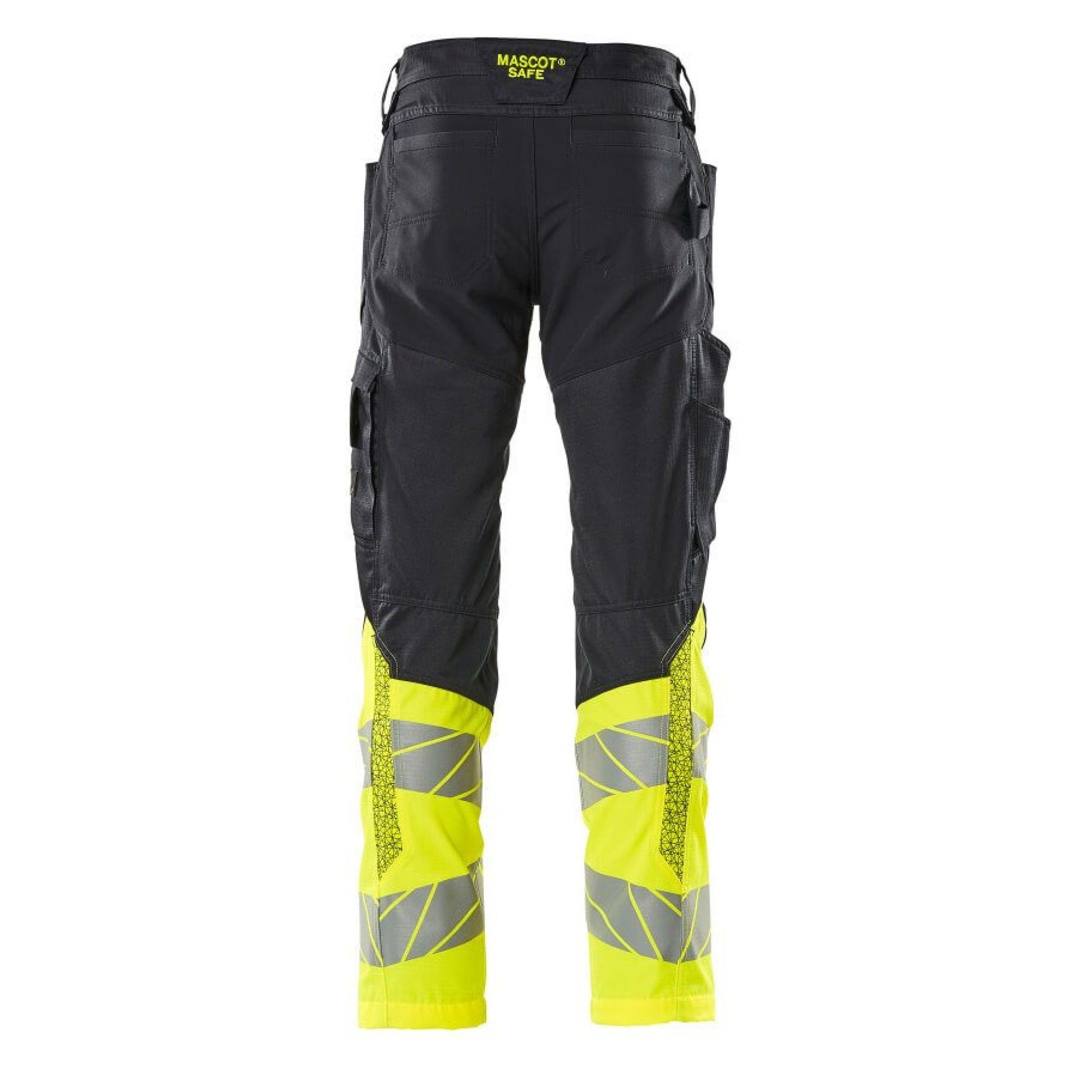 Dark Navy-Hi Vis Yellow - Back - Mascot Womens-Ladies Accelerate Safe Hi-Vis Knee Pad Pockets Work Trousers