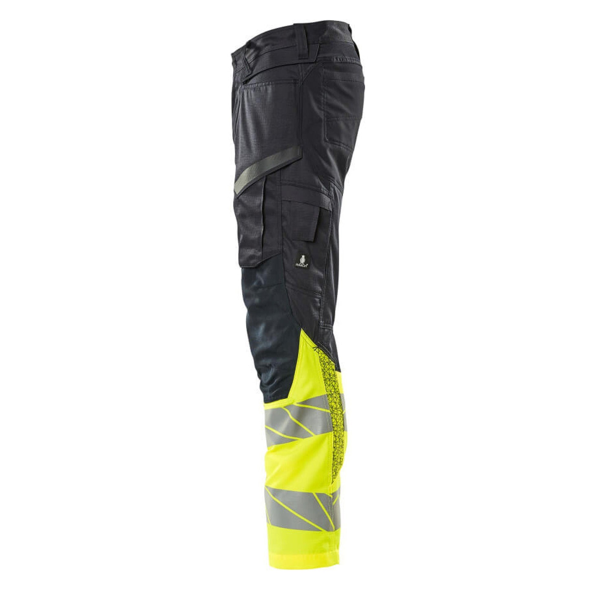 Dark Navy-Hi Vis Yellow - Side - Mascot Womens-Ladies Accelerate Safe Hi-Vis Knee Pad Pockets Work Trousers