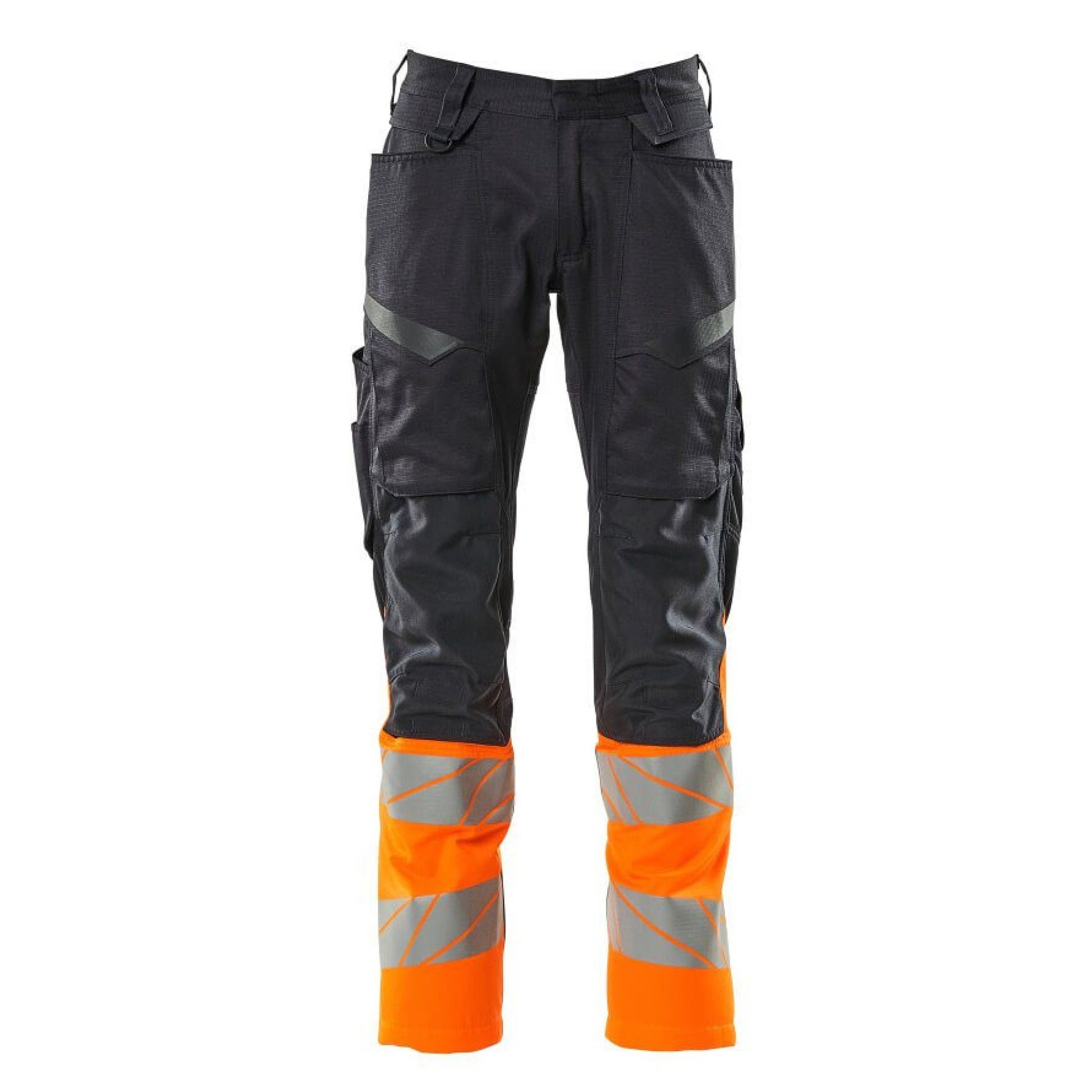 Dark Navy-Hi Vis Orange - Back - Mascot Womens-Ladies Accelerate Safe Hi-Vis Knee Pad Pockets Work Trousers