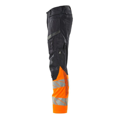 Dark Navy-Hi Vis Orange - Lifestyle - Mascot Womens-Ladies Accelerate Safe Hi-Vis Knee Pad Pockets Work Trousers