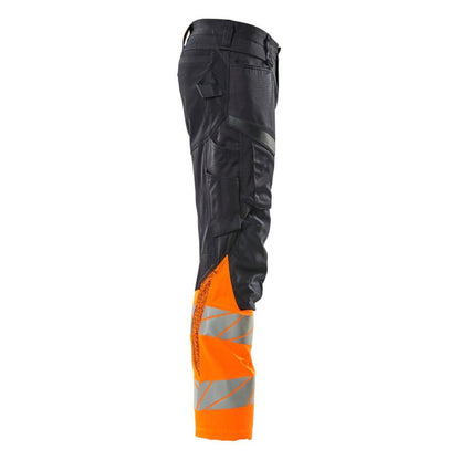 Dark Navy-Hi Vis Orange - Pack Shot - Mascot Womens-Ladies Accelerate Safe Hi-Vis Knee Pad Pockets Work Trousers