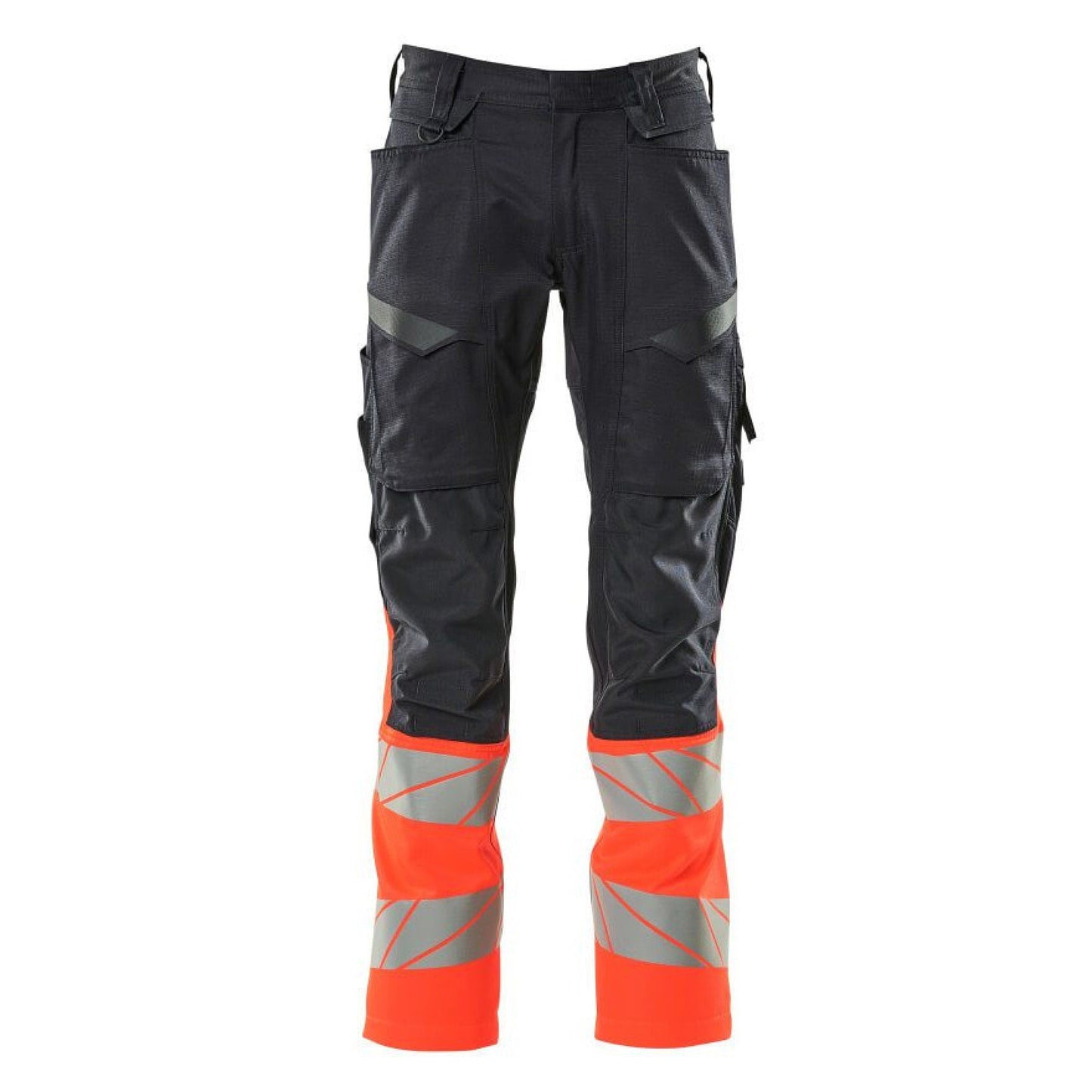 Dark Navy-Hi Vis Red - Front - Mascot Womens-Ladies Accelerate Safe Hi-Vis Knee Pad Pockets Work Trousers
