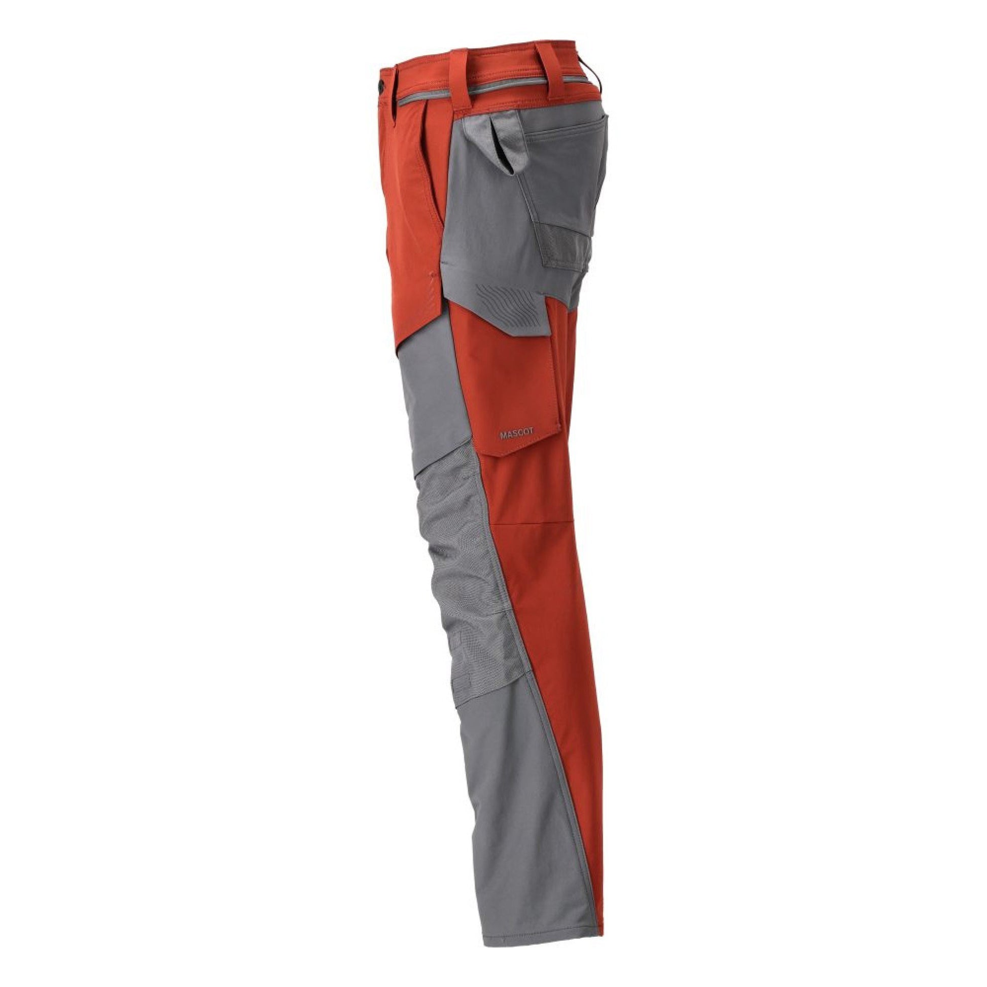 Autumn Red-Stone Grey - Side - Mascot Mens Customised Knee Pad Pockets Long Work Trousers
