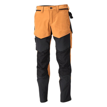 Nut Brown-Black - Front - Mascot Mens Customised Knee Pad Pockets Long Work Trousers