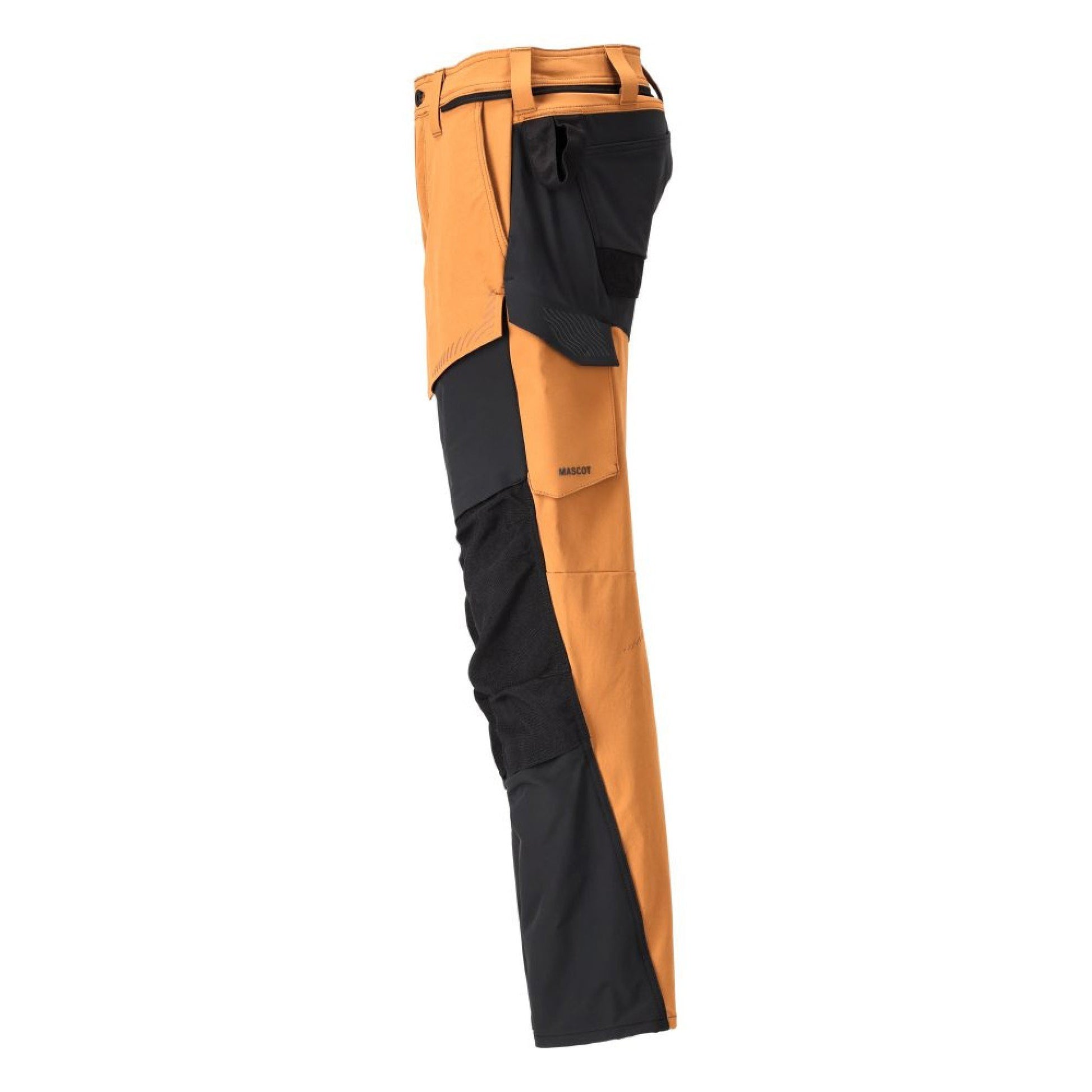 Nut Brown-Black - Side - Mascot Mens Customised Knee Pad Pockets Long Work Trousers
