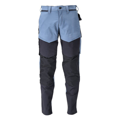 Stone Blue-Dark Navy - Front - Mascot Mens Customised Knee Pad Pockets Long Work Trousers