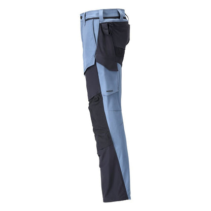Stone Blue-Dark Navy - Side - Mascot Mens Customised Knee Pad Pockets Long Work Trousers