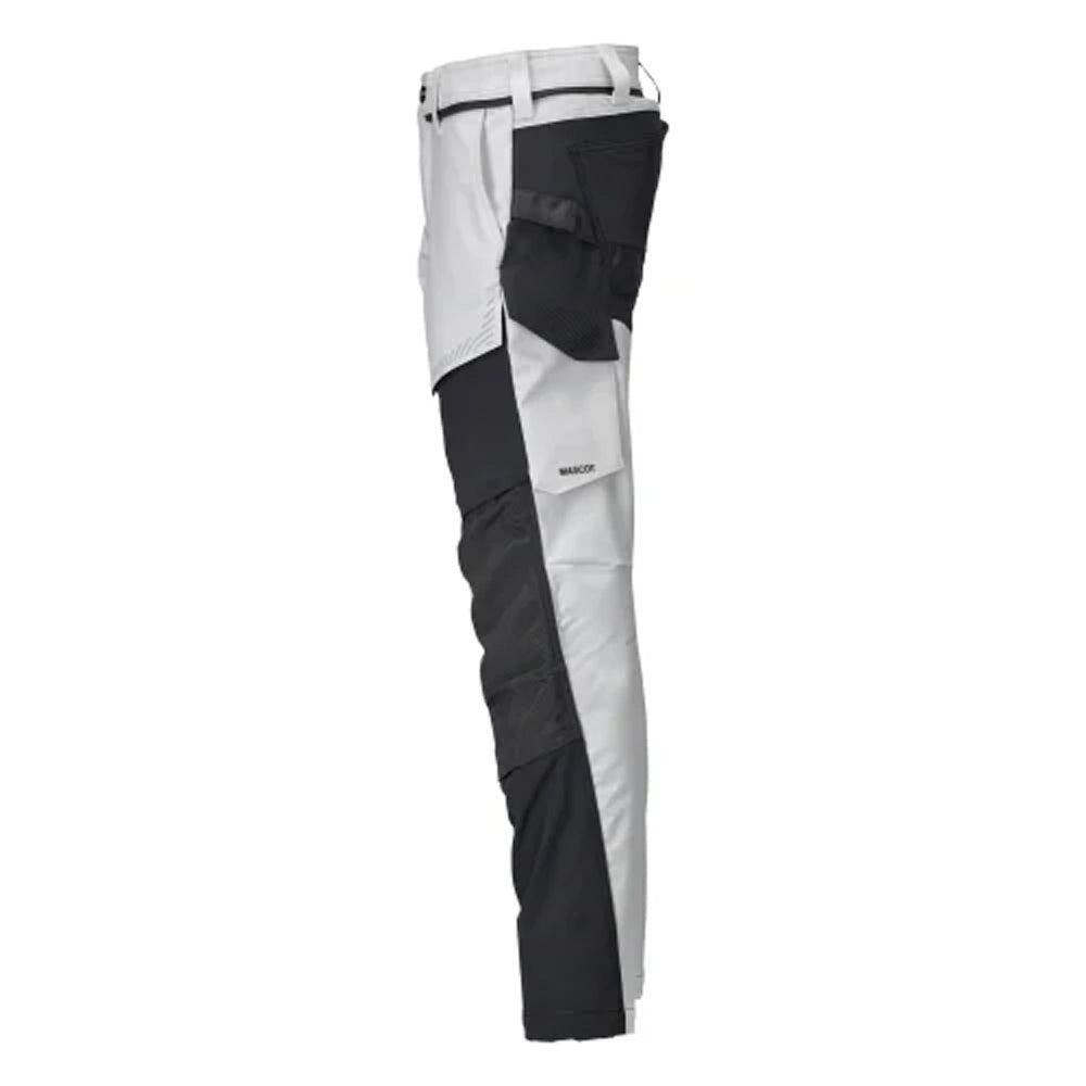 White-Stone Grey - Side - Mascot Mens Customised Knee Pad Pockets Long Work Trousers