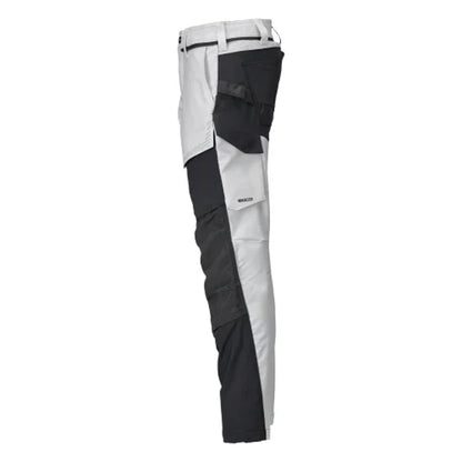 White-Stone Grey - Side - Mascot Mens Customised Knee Pad Pockets Long Work Trousers