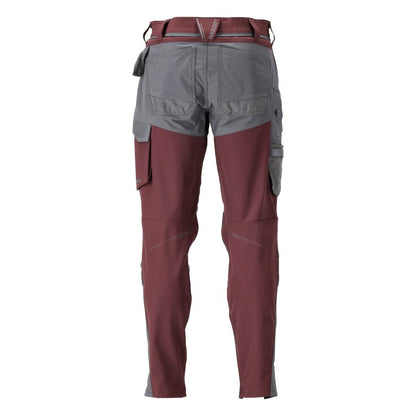 Bordeaux-Stone Grey - Back - Mascot Mens Customised Knee Pad Pockets Long Work Trousers