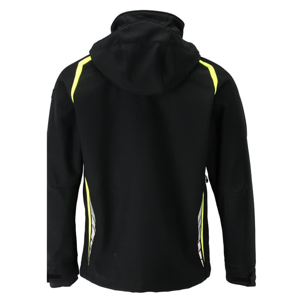 Black-Hi Vis Yellow - Back - Mascot Mens Accelerate Safe Hooded Soft Shell Jacket