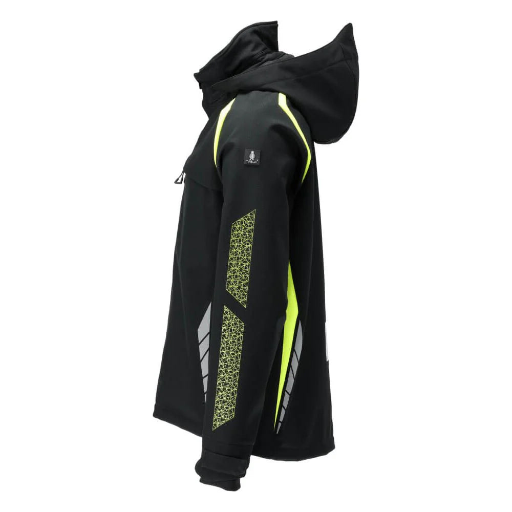 Black-Hi Vis Yellow - Side - Mascot Mens Accelerate Safe Hooded Soft Shell Jacket