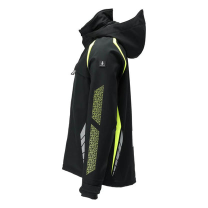 Black-Hi Vis Yellow - Side - Mascot Mens Accelerate Safe Hooded Soft Shell Jacket