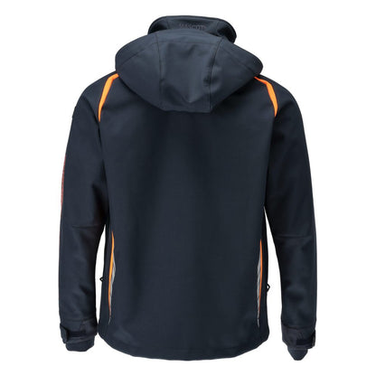 Dark Navy-Hi Vis Orange - Back - Mascot Mens Accelerate Safe Hooded Soft Shell Jacket