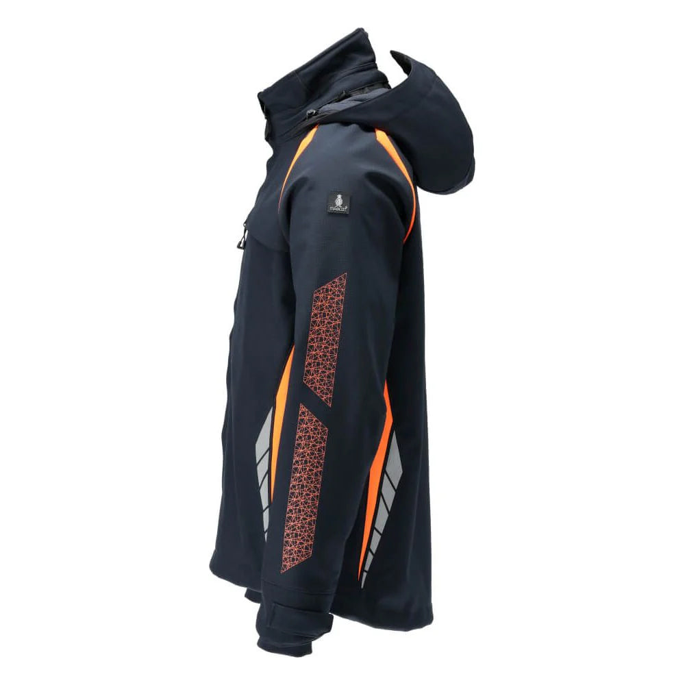 Dark Navy-Hi Vis Orange - Side - Mascot Mens Accelerate Safe Hooded Soft Shell Jacket