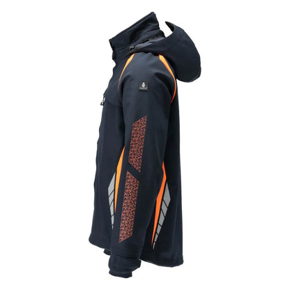 Dark Navy-Hi Vis Orange - Side - Mascot Mens Accelerate Safe Hooded Soft Shell Jacket