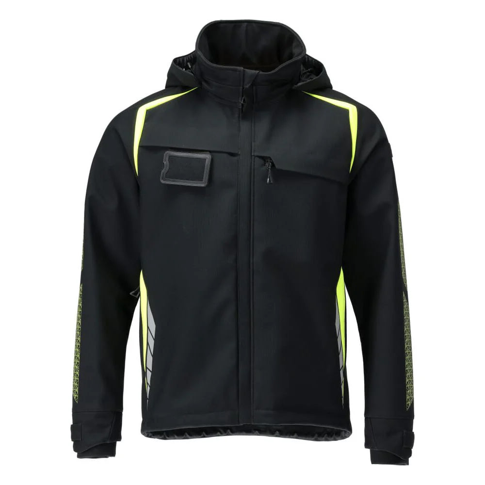 Black-Hi Vis Yellow - Front - Mascot Mens Accelerate Safe Hooded Soft Shell Jacket