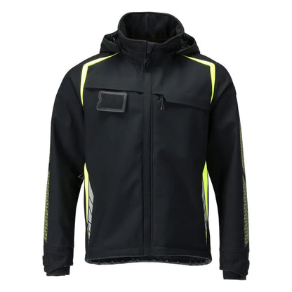 Black-Hi Vis Yellow - Front - Mascot Mens Accelerate Safe Hooded Soft Shell Jacket