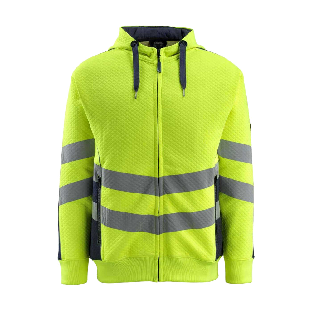Hi Vis Yellow-Dark Navy - Front - Mascot Mens Safe Supreme Corby Full Zip Hoodie