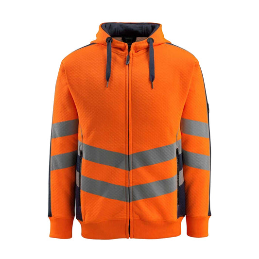 Hi Vis Orange-Dark Navy - Front - Mascot Mens Safe Supreme Corby Full Zip Hoodie